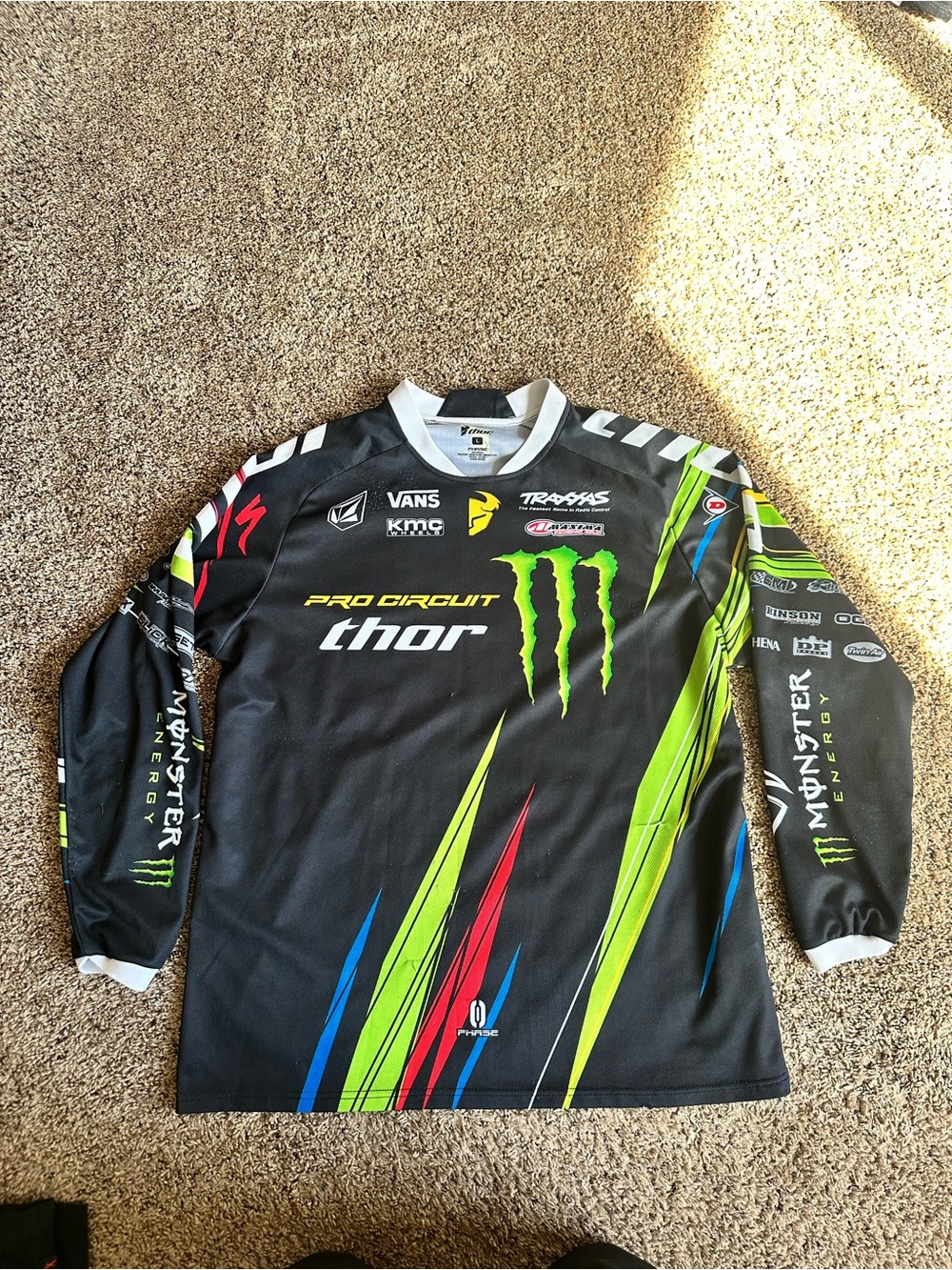 thor Black Long Sleeve MX Jersey with Neon Green, Red & Blue Accents